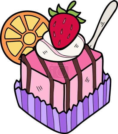 Illustration for Hand Drawn Chocolate cupcakes with strawberries illustration isolated on background - Royalty Free Image