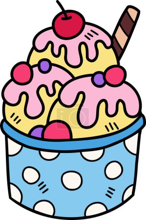 Illustration for Hand Drawn Strawberry flavored ice cream with cups illustration isolated on background - Royalty Free Image