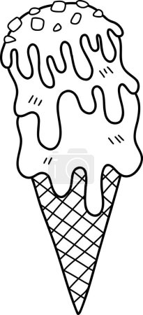 Téléchargez les illustrations : Illustration de cône de crème glacée aux fraises dessinée à la main isolée sur fond - en licence libre de droit
