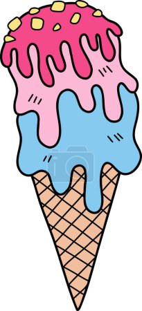 Illustration for Hand Drawn Strawberry Ice Cream Cone illustration isolated on background - Royalty Free Image