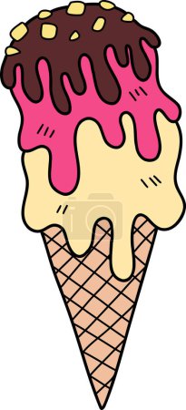 Téléchargez les illustrations : Illustration de cône de crème glacée au chocolat dessinée à la main isolée sur fond - en licence libre de droit