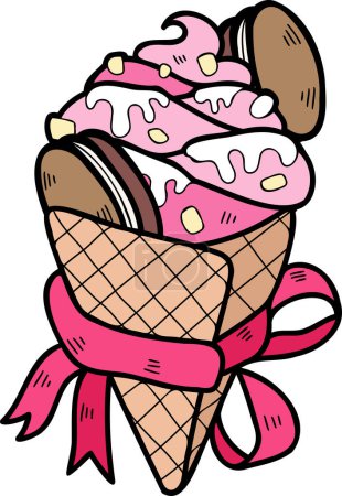 Ilustración de Ilustración de cono de helado de fresa dibujada a mano aislada sobre fondo - Imagen libre de derechos