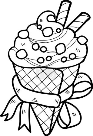 Téléchargez les illustrations : Illustration de cône de crème glacée vanille dessinée à la main isolée sur fond - en licence libre de droit