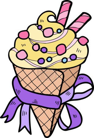 Illustration for Hand Drawn Vanilla Ice Cream Cone illustration isolated on background - Royalty Free Image