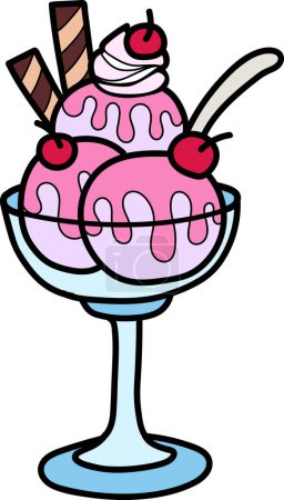 Illustration for Hand Drawn strawberry ice cream with cup illustration isolated on background - Royalty Free Image