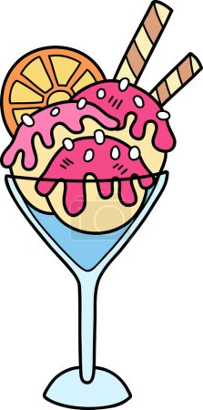 Téléchargez les illustrations : Crème glacée au citron dessinée à la main avec illustration de tasse isolée sur fond - en licence libre de droit