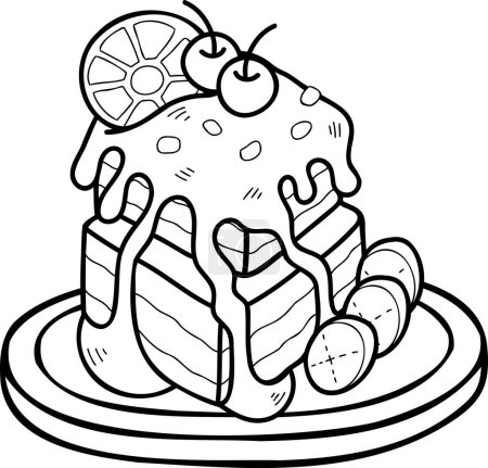 Téléchargez les illustrations : Gâteau au chocolat dessiné à la main avec illustration au citron isolé sur fond - en licence libre de droit