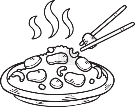 Ilustración de Arroz frito dibujado a mano Ilustración de comida china y japonesa aislada sobre fondo - Imagen libre de derechos