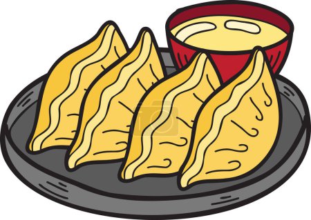 Téléchargez les illustrations : Gyoza ou boulettes dessinées à la main Illustration alimentaire chinoise et japonaise isolée sur fond - en licence libre de droit