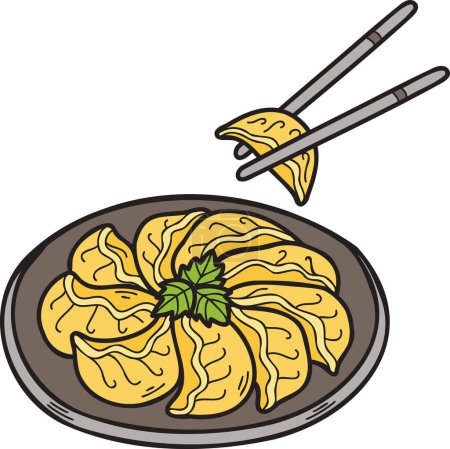 Téléchargez les illustrations : Gyoza ou boulettes dessinées à la main Illustration alimentaire chinoise et japonaise isolée sur fond - en licence libre de droit