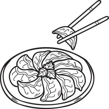Ilustración de Gyoza dibujada a mano o albóndigas Ilustración de comida china y japonesa aislada sobre fondo - Imagen libre de derechos