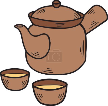 Ilustración de Tetera dibujada a mano Ilustración de comida china y japonesa aislada sobre fondo - Imagen libre de derechos