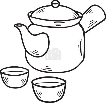 Ilustración de Tetera dibujada a mano Ilustración de comida china y japonesa aislada sobre fondo - Imagen libre de derechos