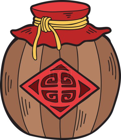 Téléchargez les illustrations : Vin Osmanthus dessiné à la main Illustration alimentaire chinoise et japonaise isolée sur fond - en licence libre de droit
