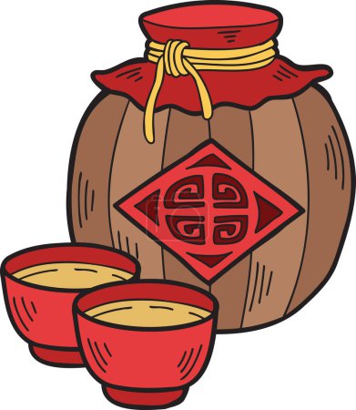Illustration for Hand Drawn Osmanthus wine Chinese and Japanese food illustration isolated on background - Royalty Free Image
