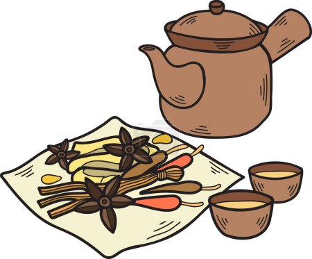 Ilustración de Hierbas chinas dibujadas a mano Ilustración de comida china y japonesa aislada sobre fondo - Imagen libre de derechos