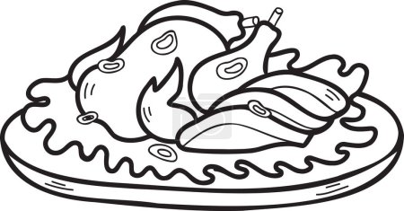 Illustration for Hand Drawn turkey on plate Chinese and Japanese food illustration isolated on background - Royalty Free Image