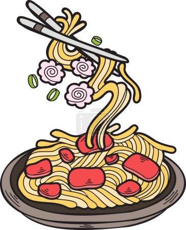 Illustration for Hand Drawn noodle Chinese and Japanese food illustration isolated on background - Royalty Free Image