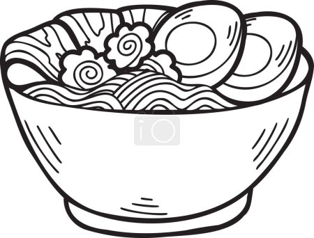 Ilustración de Fideos dibujados a mano o ramen ilustración de alimentos chinos y japoneses aislados en el fondo - Imagen libre de derechos