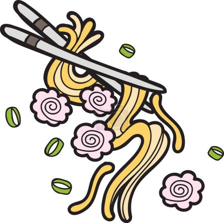 Téléchargez les illustrations : Nouilles et baguettes dessinées à la main Illustration alimentaire chinoise et japonaise isolée sur fond - en licence libre de droit
