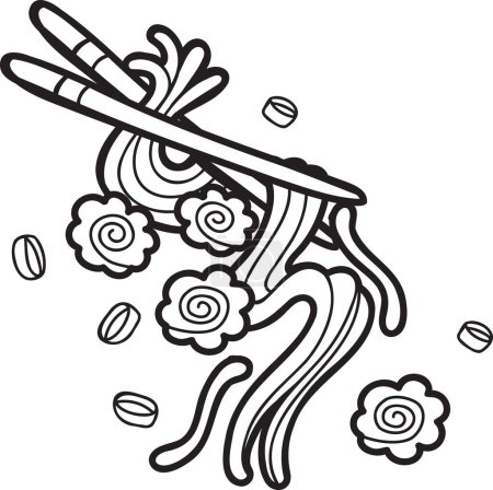 Ilustración de Fideos y palillos dibujados a mano Ilustración de alimentos chinos y japoneses aislados en el fondo - Imagen libre de derechos