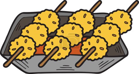 Téléchargez les illustrations : Boulettes de viande frites dessinées à la main Illustration alimentaire chinoise et japonaise isolée sur fond - en licence libre de droit
