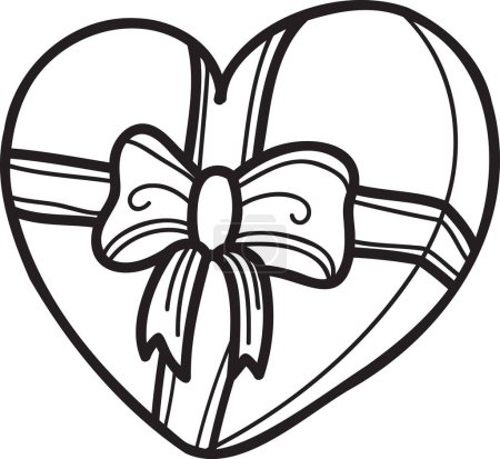 Téléchargez les illustrations : Illustration de boîte cadeau en forme de coeur dessinée à la main isolée sur fond - en licence libre de droit