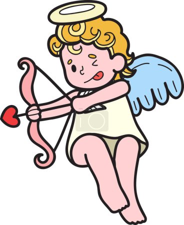 Téléchargez les illustrations : Cupidon dessiné à la main tire une illustration de flèche isolé sur le fond - en licence libre de droit