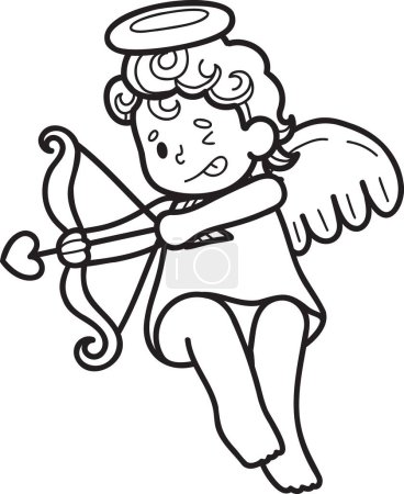 Ilustración de Cupido dibujado a mano está disparando una ilustración de flecha aislada en el fondo - Imagen libre de derechos