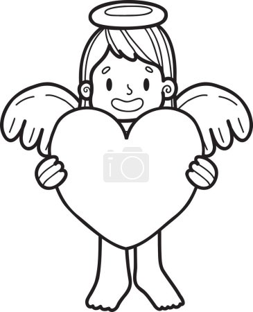 Téléchargez les illustrations : Cupidon dessiné à la main avec illustration du cœur isolé sur fond - en licence libre de droit