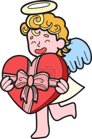 Ilustración de Cupido dibujado a mano con ilustración de corazón aislado sobre fondo - Imagen libre de derechos