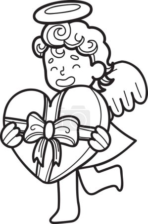 Téléchargez les illustrations : Cupidon dessiné à la main avec illustration du cœur isolé sur fond - en licence libre de droit
