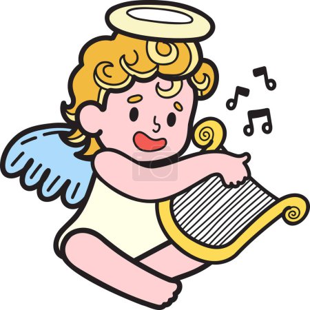 Ilustración de Cupido dibujado a mano está reproduciendo ilustración musical aislada en el fondo - Imagen libre de derechos