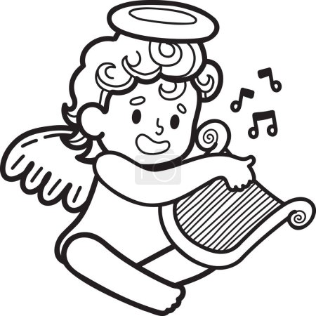 Téléchargez les illustrations : Hand Drawn Cupidon joue illustration musicale isolé sur fond - en licence libre de droit
