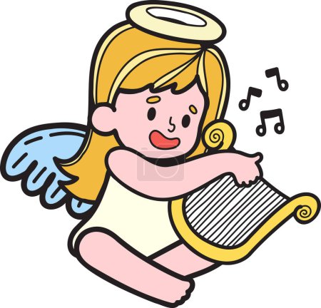 Téléchargez les illustrations : Hand Drawn Cupidon joue illustration musicale isolé sur fond - en licence libre de droit