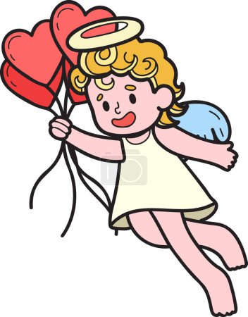 Illustration for Hand Drawn Cupid with heart balloons illustration isolated on background - Royalty Free Image