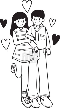 Illustration for Hand Drawn couple men and women holding hands illustration isolated on background - Royalty Free Image