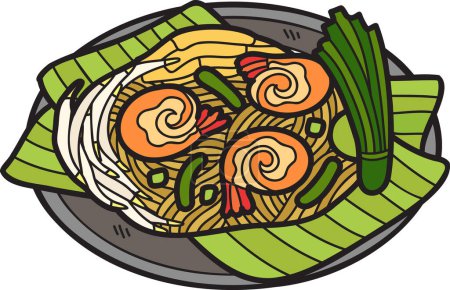 Téléchargez les illustrations : Tampon dessiné à la main illustration de nourriture thaïlandaise ou thaïlandaise isolé sur fond - en licence libre de droit