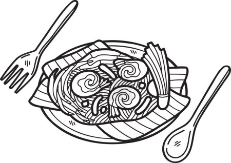 Illustration for Hand Drawn Pad Thai or Thai food illustration isolated on background - Royalty Free Image