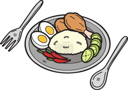 Illustration for Hand Drawn fried chicken rice or Thai food illustration isolated on background - Royalty Free Image