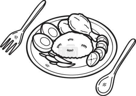Téléchargez les illustrations : Riz au poulet frit dessiné à la main ou illustration de nourriture thaïlandaise isolé sur fond - en licence libre de droit