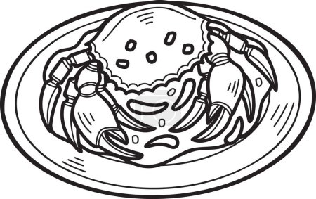 Téléchargez les illustrations : Crabe frit à remuer dessiné à la main avec poudre de curry ou illustration de nourriture thaïlandaise isolé sur fond - en licence libre de droit