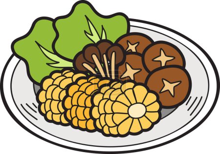 Téléchargez les illustrations : Illustration de plat de légumes dessiné à la main isolé sur fond - en licence libre de droit