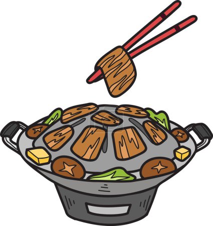 Illustration for Hand Drawn Moo Kra Ta Grilled pork or Thai food illustration isolated on background - Royalty Free Image