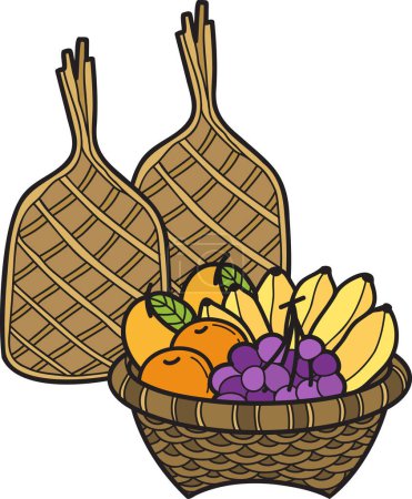 Téléchargez les illustrations : Illustration de panier de fruits dessiné à la main isolé sur fond - en licence libre de droit