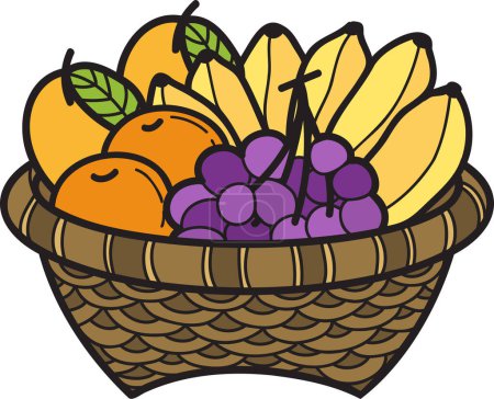 Téléchargez les illustrations : Illustration de panier de fruits dessiné à la main isolé sur fond - en licence libre de droit