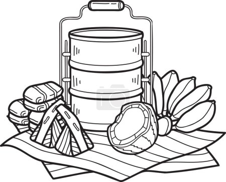 Illustration for Hand Drawn thai Tiffin and Thai food illustration isolated on background - Royalty Free Image
