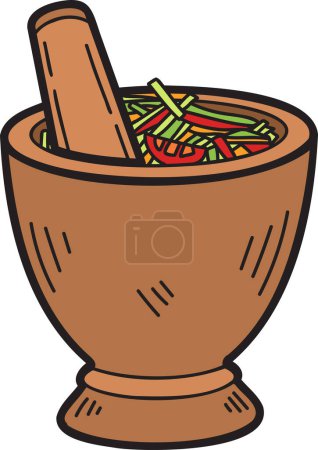 Illustration for Hand Drawn papaya salad with mortar illustration isolated on background - Royalty Free Image