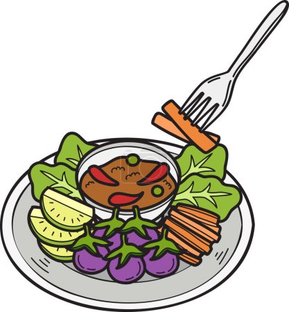 Ilustración de Pasta de camarones dibujada a mano pasta de chile o ilustración de comida tailandesa aislada sobre fondo - Imagen libre de derechos