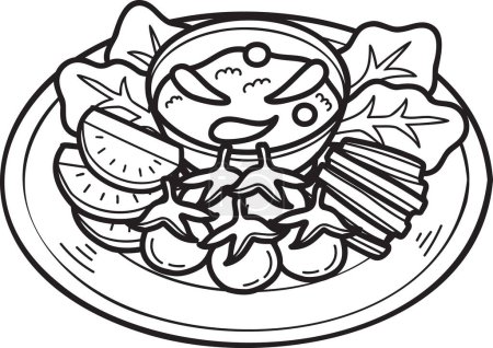 Ilustración de Pasta de camarones dibujada a mano pasta de chile o ilustración de comida tailandesa aislada sobre fondo - Imagen libre de derechos